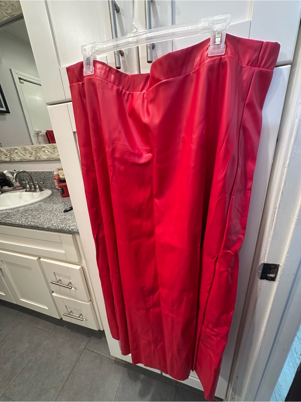 Red faux leather Long Skirt